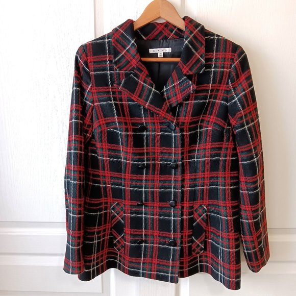 CAbi Women's Manhattan Tartan Double-Breasted Wool Blend Peacoat #165 Size 10 - Picture 1 of 16
